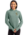 Green Bay Packers Historic Cutter & Buck Adapt Knit Recycled Womens Heathered Hooded Pullover Hunter Heather Front
