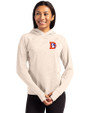 Denver Broncos Historic Cutter & Buck Adapt Recycled Soft Knit Stretch Womens Hooded Pullover Wheat Heather Front