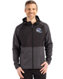 Buffalo Bills NFL Helmet Cutter & Buck Peshastin Fleece Recycled Mens Hybrid Jacket Black Heather Front