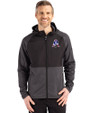 New England Patriots Historic Cutter & Buck Peshastin Fleece Recycled Mens Hybrid Jacket Black Heather Front