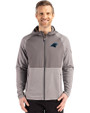 Carolina Panthers Cutter & Buck Peshastin Fleece Recycled Mens Hybrid Jacket Elemental Grey Heather Front