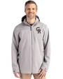 Colorado Rockies Mono Cutter & Buck Camano Everyday Stretch Recycled Mens Water Resistant Jacket Polished Medium Gray Front