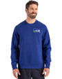 Seattle Seahawks Historic Cutter & Buck Roam Recycled Buttery-Soft Knit Mens Crew Neck Pullover Tour Blue Front