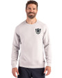 Las Vegas Raiders Historic Cutter & Buck Roam Recycled Buttery-Soft Knit Mens Crew Neck Pullover Solitaire Front