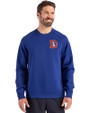 Denver Broncos Historic Cutter & Buck Roam Epic Versatility Recycled Crew Neck Mens Pullover Tour Blue Front