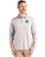 Carolina Panthers Historic Cutter & Buck Coastline Recycled Double Peached Mens Long Sleeve Polo CONCRETE Front