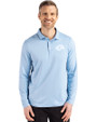 Los Angeles Rams Monochromatic Cutter & Buck Coastline Recycled Double Peached Mens Long Sleeve Polo Atlas Light Blue Front