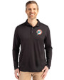 Miami Dolphins Historic Cutter & Buck Coastline Epic Comfort Recycled Mens Long Sleeve Polo Black Front