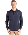 Carolina Panthers Americana Cutter & Buck Coastline Epic Comfort Recycled Mens Long Sleeve Polo Navy Blue Front