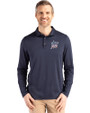 Miami Marlins Stars & Stripes Cutter & Buck Coastline Epic Comfort Recycled Mens Long Sleeve Polo Navy Blue Front