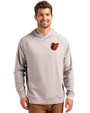 Baltimore Orioles Cooperstown Cutter & Buck Adapt Knit Recycled Mens Heathered Hooded Pullover Polished Heather Front