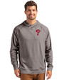 Philadelphia Phillies Cutter & Buck Adapt Knit Recycled Mens Heathered Hooded Pullover Black Heather Front