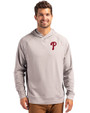 Philadelphia Phillies Cutter & Buck Adapt Knit Recycled Mens Heathered Hooded Pullover Polished Heather Front