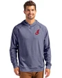 Cleveland Indians Cooperstown Cutter & Buck Adapt Knit Recycled Mens Heathered Hooded Pullover Navy Blue Heather Front