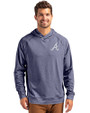Atlanta Braves Cutter & Buck Adapt Knit Recycled Mens Heathered Hooded Pullover Navy Blue Heather Front