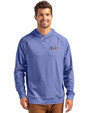 New York Mets Cooperstown Cutter & Buck Adapt Knit Recycled Mens Heathered Hooded Pullover Tour Blue Heather Front