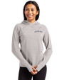 Colorado Rockies Cooperstown Cutter & Buck Adapt Knit Recycled Womens Heathered Hooded Pullover Polished Heather Front