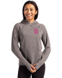 San Diego Padres City Connect Cutter & Buck Adapt Knit Recycled Womens Heathered Hooded Pullover Black Heather Front