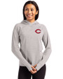 Cincinnati Reds Cutter & Buck Adapt Knit Recycled Womens Heathered Hooded Pullover Polished Heather Front