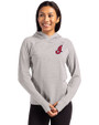 Cleveland Indians Cooperstown Cutter & Buck Adapt Knit Recycled Womens Heathered Hooded Pullover Polished Heather Front