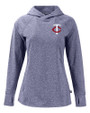 Minnesota Twins Cutter & Buck Adapt Knit Recycled Womens Heathered Hooded Pullover Navy Blue Heather Mannequin