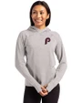 Philadelphia Phillies Cooperstown Cutter & Buck Adapt Knit Recycled Womens Heathered Hooded Pullover Polished Heather Front
