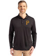 Pittsburgh Pirates Cutter & Buck Coastline Epic Comfort Recycled Mens Long Sleeve Polo Black Front