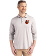Baltimore Orioles Cooperstown Cutter & Buck Coastline Epic Comfort Recycled Mens Long Sleeve Polo CONCRETE Front
