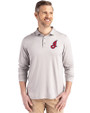 Cleveland Indians Cooperstown Cutter & Buck Coastline Epic Comfort Recycled Mens Long Sleeve Polo CONCRETE Front