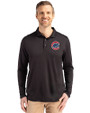 Chicago Cubs Cutter & Buck Coastline Epic Comfort Recycled Mens Long Sleeve Polo Black Front