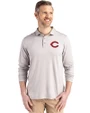 Cincinnati Reds Cutter & Buck Coastline Epic Comfort Recycled Mens Long Sleeve Polo CONCRETE Front