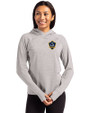 LA Galaxy Cutter & Buck Adapt Knit Recycled Womens Heathered Hooded Pullover Polished Heather Front