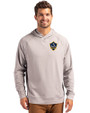 LA Galaxy Cutter & Buck Adapt Knit Recycled Mens Heathered Hooded Pullover Polished Heather Front