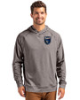 San Jose Earthquakes Cutter & Buck Adapt Knit Recycled Mens Heathered Hooded Pullover Black Heather Front