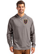 Real Salt Lake Cutter & Buck Adapt Knit Recycled Mens Heathered Hooded Pullover Black Heather Front