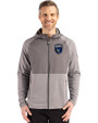 San Jose Earthquakes Cutter & Buck Peshastin Fleece Recycled Mens Hybrid Jacket Elemental Grey Heather Front