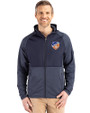 FC Cincinnati Cutter & Buck Peshastin Recycled Grid Fleece Mens Hybrid Hooded Full Zip Jacket Navy Blue Heather Front