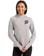 Los Angeles Dodgers City Connect- Cutter & Buck Adapt Knit Recycled Womens Heathered Hooded Pullover Polished Heather Front
