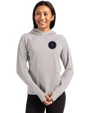 NY Mets City Connect Cutter & Buck Adapt Knit Recycled Womens Heathered Hooded Pullover Polished Heather Front
