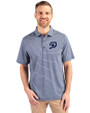 Los Angeles Dodgers City Connect- Cutter & Buck Forge Eco Heather Stripe Stretch Recycled Mens Polo Navy Blue Heather Front