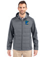 Minnesota Twins City Connect Cutter & Buck Evoke Hybrid Softshell Recycled Full Zip Mens Hooded Jacket Elemental Grey Front