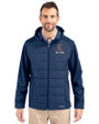 Cleveland Guardians City Connect Cutter & Buck Evoke Hybrid Softshell Recycled Full Zip Mens Hooded Jacket Navy Blue Front
