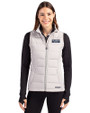 Detroit Tigers City Connect Cutter & Buck Evoke Hybrid Softshell Recycled Womens Full Zip Vest CONCRETE Front