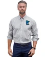 Minnesota Twins City Connect Cutter & Buck Stretch Oxford Stripe Mens Long Sleeve Dress Shirt Charcoal Front