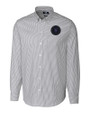 NY Mets City Connect Cutter & Buck Stretch Oxford Stripe Mens Long Sleeve Dress Shirt Charcoal Mannequin