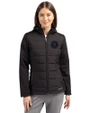 NY Mets City Connect Cutter & Buck Evoke Hybrid Softshell Recycled Full Zip Womens Hooded Jacket Black Front