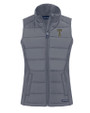 GA Tech Yellow Jackets College Vault Cutter & Buck Evoke Hybrid Softshell Recycled Womens Full Zip Vest Elemental Grey Mannequin