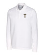 GA Tech Yellow Jackets College Vault Cutter & Buck Advantage Eco Tri-Blend Pique Mens Long Sleeve Polo White Mannequin