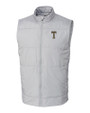 GA Tech Yellow Jackets College Vault Cutter & Buck Stealth Hybrid Quilted Mens Windbreaker Vest Polished Medium Gray Mannequin
