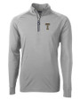 GA Tech Yellow Jackets College Vault Cutter & Buck Adapt Eco Knit Stretch Recycled Mens Quarter Zip Pullover Polished Medium Gray Mannequin